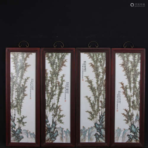 A Set Of Four Famille Rose Floral Porcelain Screens
