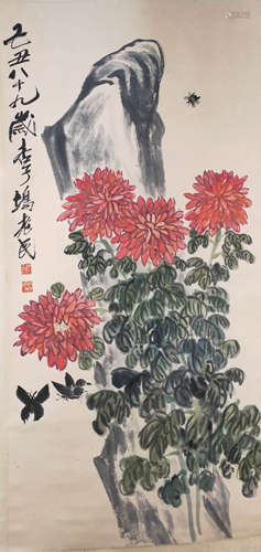 A Chinese Floral Painting，Qi Baishi Mark