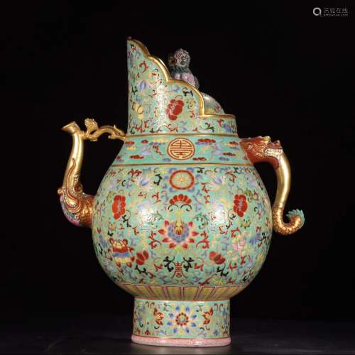 A Chinese Enamel Interlocking Lotus Babao Pattern Porcelain Mitral Pot