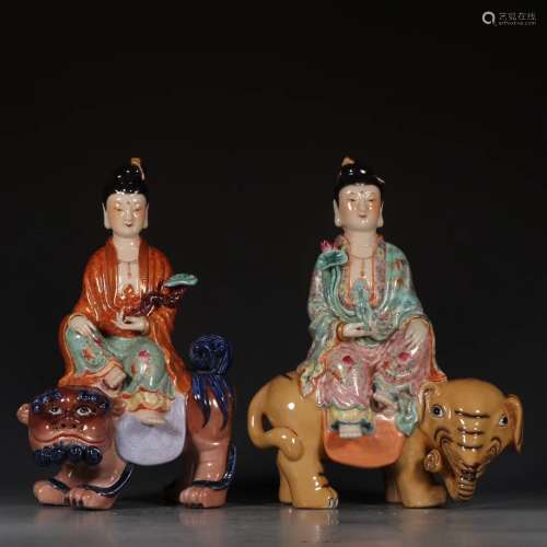 A Pair Of Chinese Porcelain Statue Of Manjusri and Samantabhadra