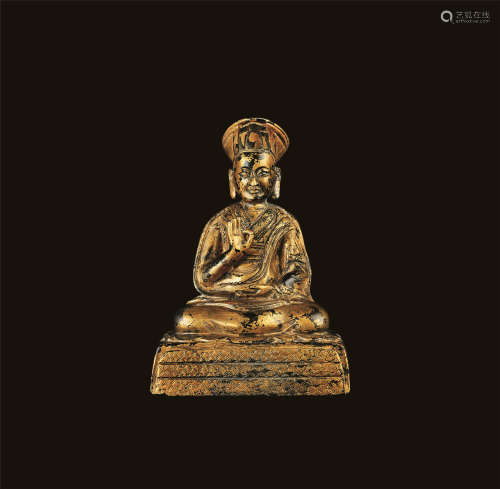 明代 藏传佛教铜鎏金活佛像（原配封底）