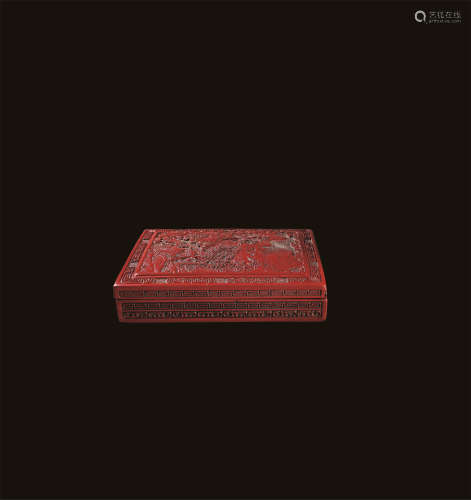 清代 晚清 梵文紫铜直筒香炉（宣德年制款） 剔红山水访友四盖盒 （两件一组）