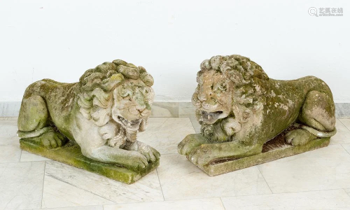 Pair of sandstone lions