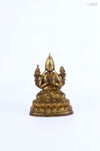 chinese gilt bronze tsongkhapa statue,qing dynasty