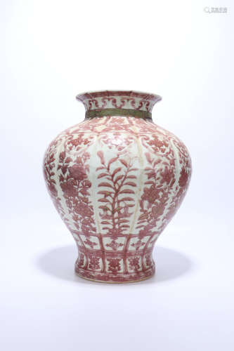 chinese copper-red glazed porcelain pot,ming dynasty