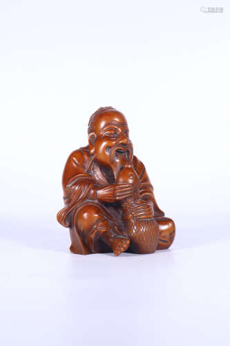 chinese boxwood fisherman ornament,qing dynasty