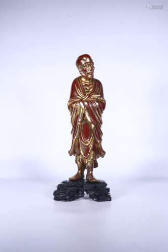 chinese gold-painted wood arhat statue,qing dynasty