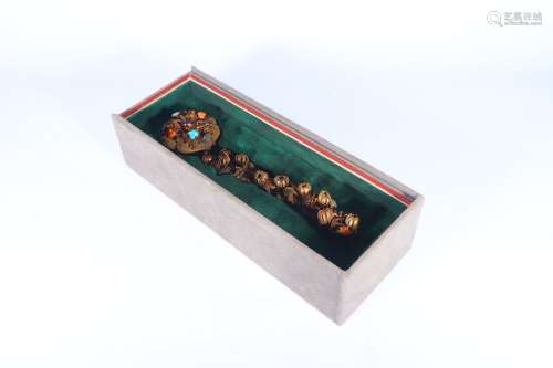chinese gems-inlaid gilt-silver ruyi scepter,qing dynasty