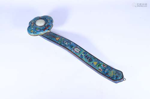 chinese cloisonne jade-inlaid ruyi scepter,qing dynasty
