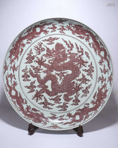 chinese copper-red glazed porcelain plate,qing dynasty