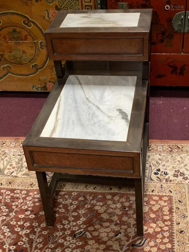 Old Rosewood Table W/ Marble Top