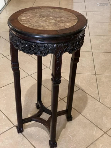 Zitan Wood Carved Stand W/ Marble Top