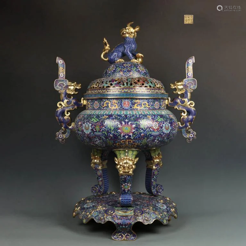 A Bronze Enamel Incense Burner with Drago…