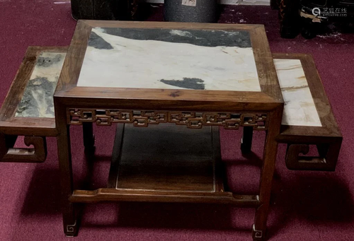 Rosewood Carved Table w/ Marble Top