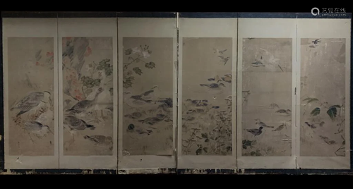 Qing/Ming Dynasty Large 6 Panels Screen Pain…