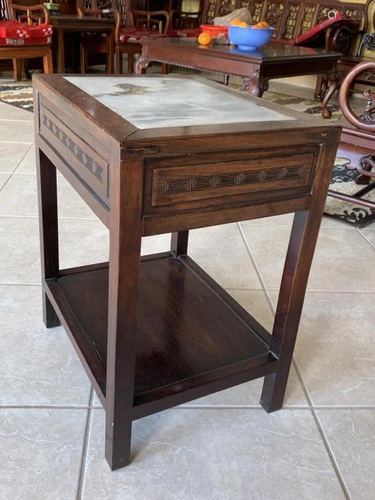 Rosewood Side Table W/ Marble Top