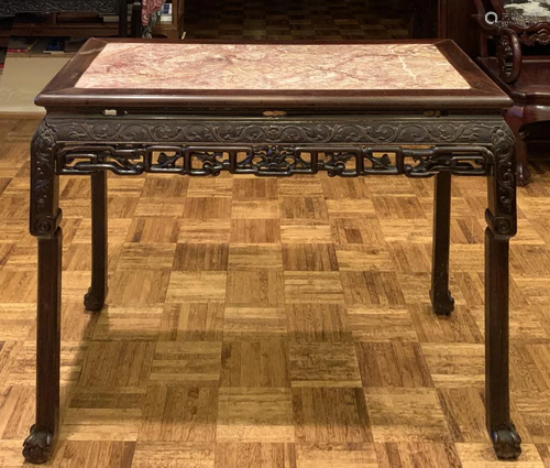 Old Rose Wood Carved Table W/ Marble …