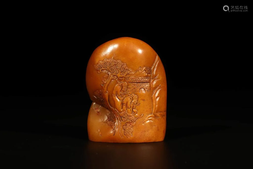 A Shoushan Stone Carved Figures Seal