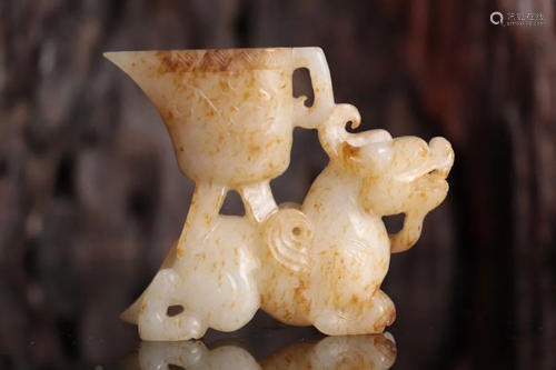 Hetian White Jade Carved Cup