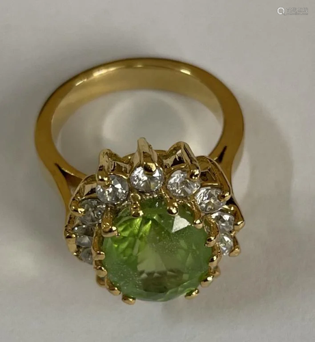 925 silver gold plated, large green Peridot