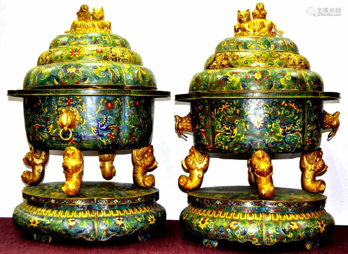 Pair of Large Monumental Cloisonne Inc…