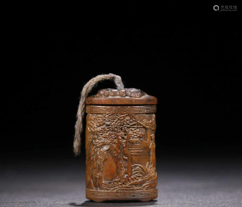 A Boxwood Carved Figures Scent Bag Pendant