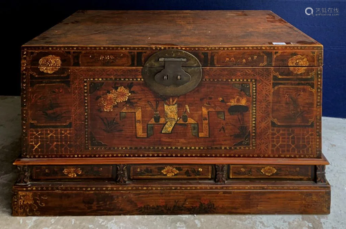 Old Large Camphor Wood Carved Box