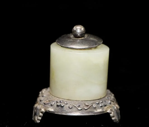 Qing White Jade Ring W/ Silver Top and B…