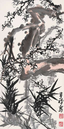 李苦禅（1899～1983） 白梅竹石 镜心 设色纸本