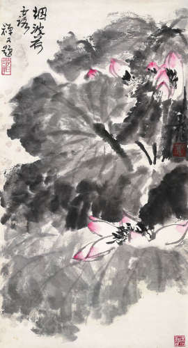 李苦禅（1899～1983） 烟波荷露 镜心 设色纸本