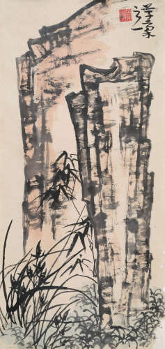 李苦禅（1899～1983） 兰竹山石 镜心 设色纸本