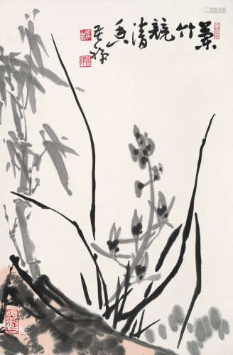 李苦禅（1899～1983） 兰竹竞清香 立轴 设色纸本