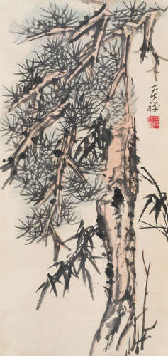 李苦禅（1899～1983） 松竹图 镜心 设色纸本