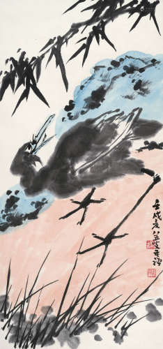 李苦禅（1899～1983） 1982年作 竹鹭图 立轴 设色纸本
