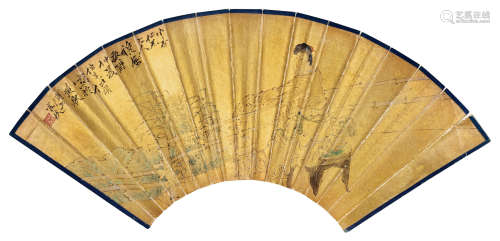 任伯年（1840～1895） 倚栏仕女 扇面 设色泥金纸本