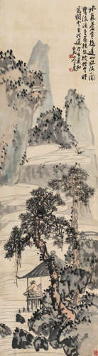 王震（1867～1938） 松亭观云 立轴 设色绢本