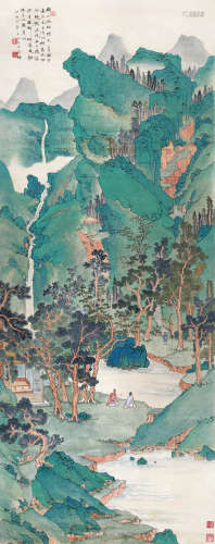沈子丞（1904～1996） 携琴访友图 立轴 设色绢本