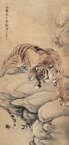 高剑僧（1894～1916） 虎 立轴 设色绢本