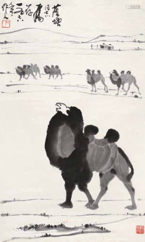 吴作人（1908～1997） 大漠之舟 镜心 水墨纸本