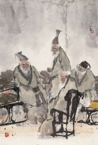 傅小石（1932～2016） 四老图 立轴 设色纸本
