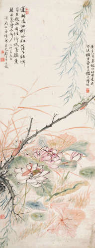 陆恢（1851～1920） 荷塘清趣 立轴 设色纸本