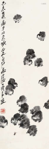 齐良迟（1921～2003） 群雏 立轴 水墨纸本