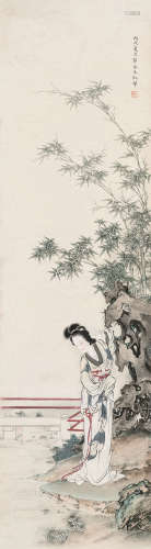 王叔晖（1912～1985） 竹荫仕女 立轴 设色纸本