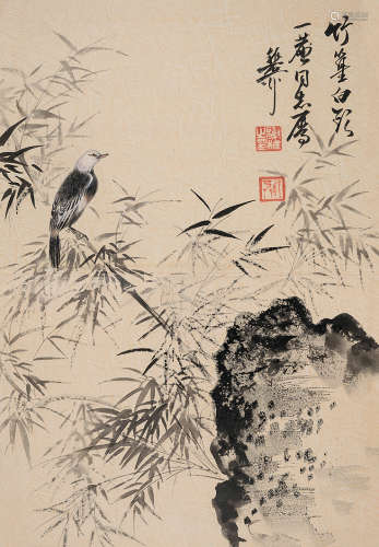 谢稚柳（1910～1997） 竹篁白鹭 镜心 设色纸本