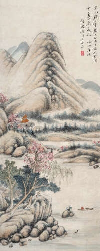 顾麟士（1865～1930） 泛舟图 立轴 设色纸本