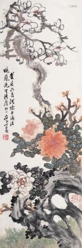 丁二仲（1868～1935） 花鸟 立轴 设色纸本