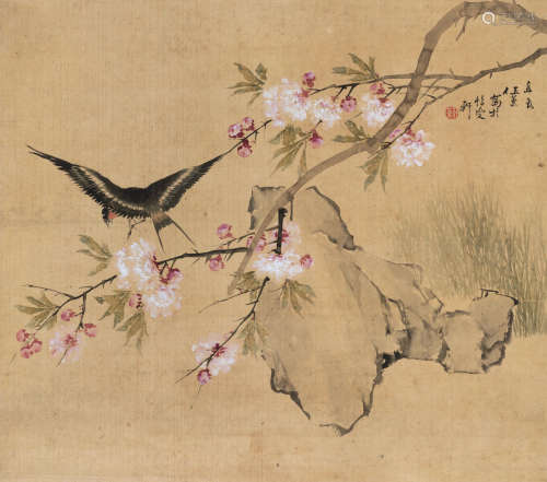 任薰（1835～1893） 桃花飞燕 立轴 设色绢本