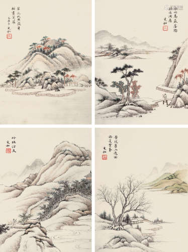 张充和（1914～2015） 山水四屏 立轴 设色纸本