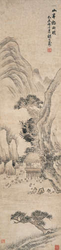 胡公寿（1823～1886） 山亭画友 立轴 设色纸本