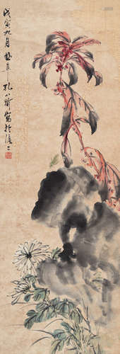 孔小瑜（1899～1984） 凤仙花 立轴 设色纸本